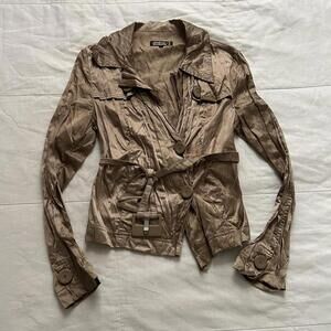 MOMELLA VAGABONDA snob shiny bronze brown short trench coat with belt